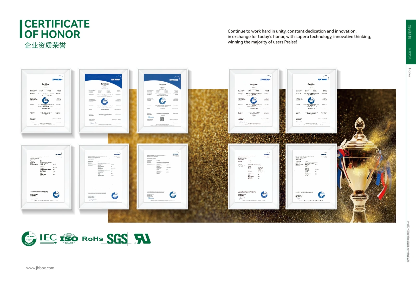 Original TÜV NORD certificate display from the Jinghua company brochure